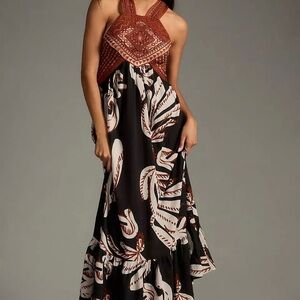 Anthropologie Black and White Leaf Pattern Dress